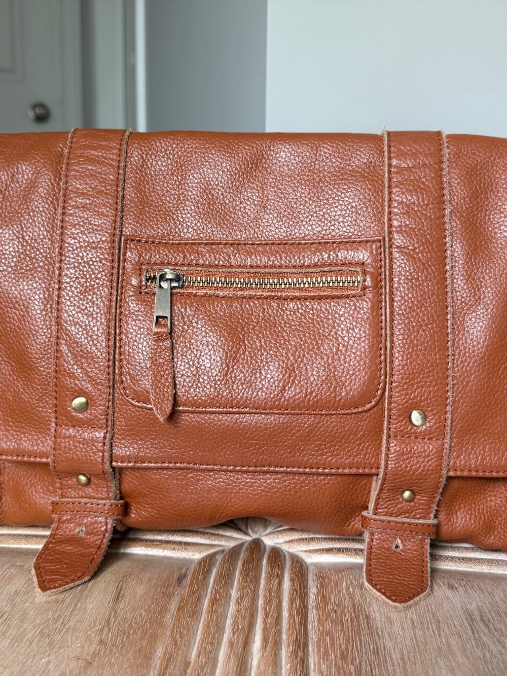Brown Tan Genuine Soft Leather Convertible Backpack Shoulder Bag